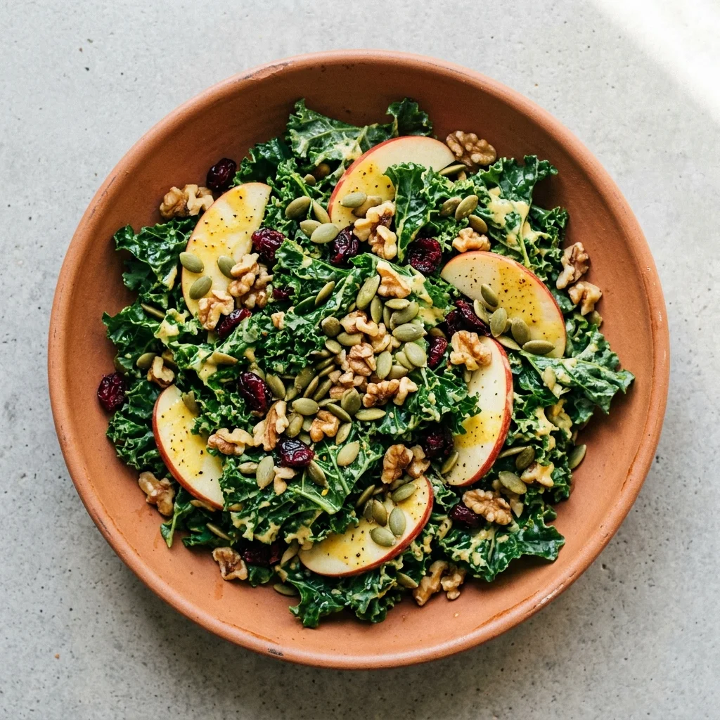 Kale, Apple & Walnut Salad with Lemon Tahini Dressing
