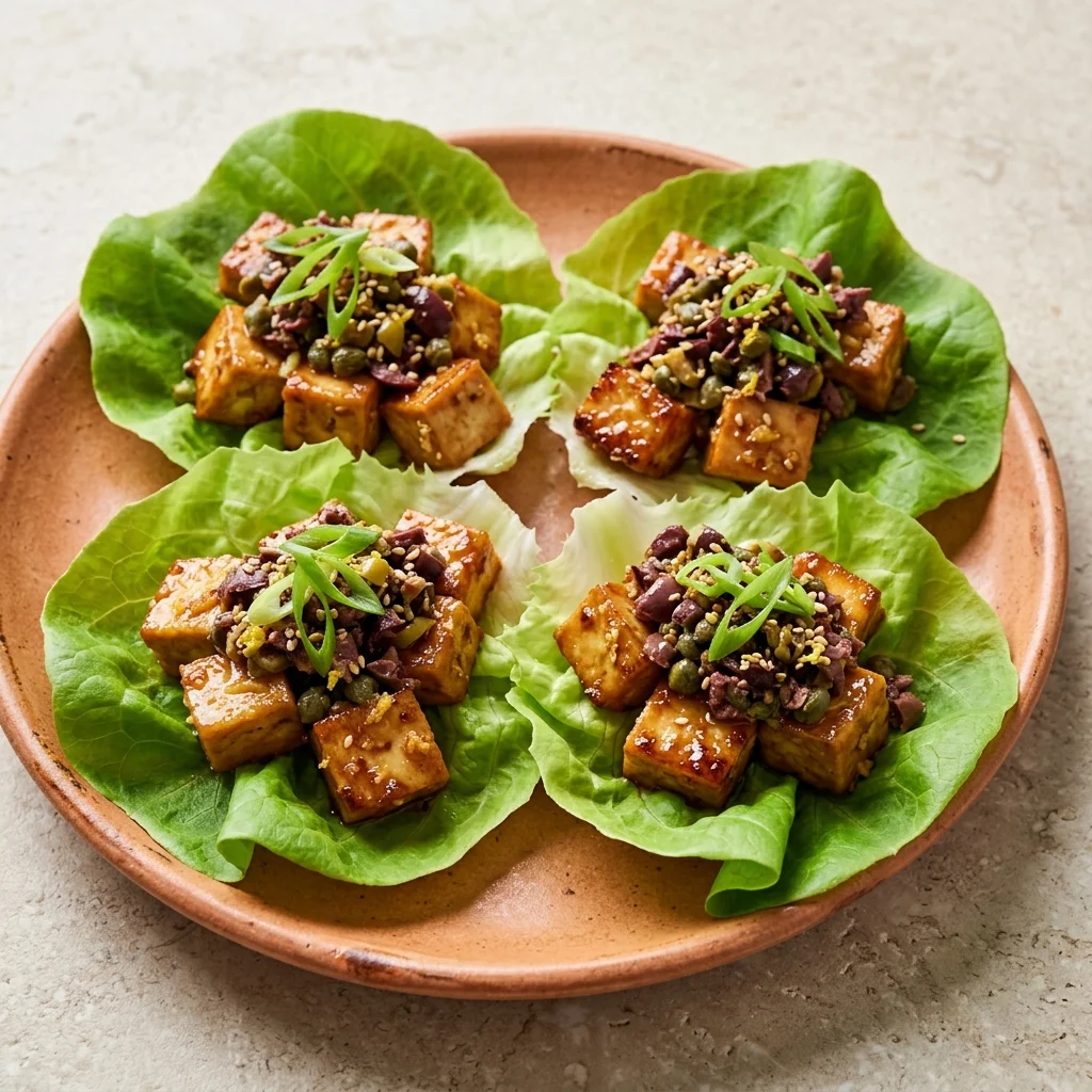 Miso-Ginger Tofu Lettuce Cups with Olive Tapenade
