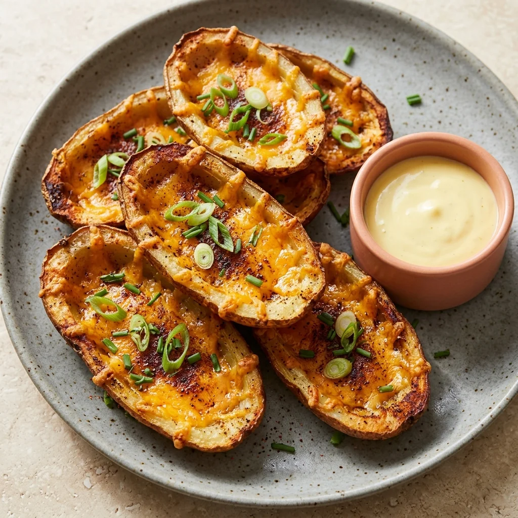 Smoky BBQ Cheddar Potato Skins with Lemon Aioli
