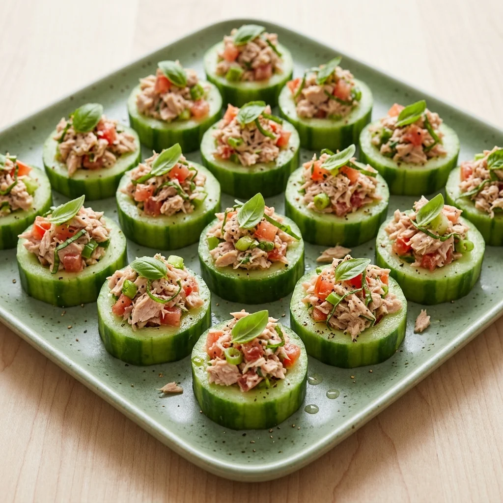 Tomato-Basil Tuna Cucumber Cups