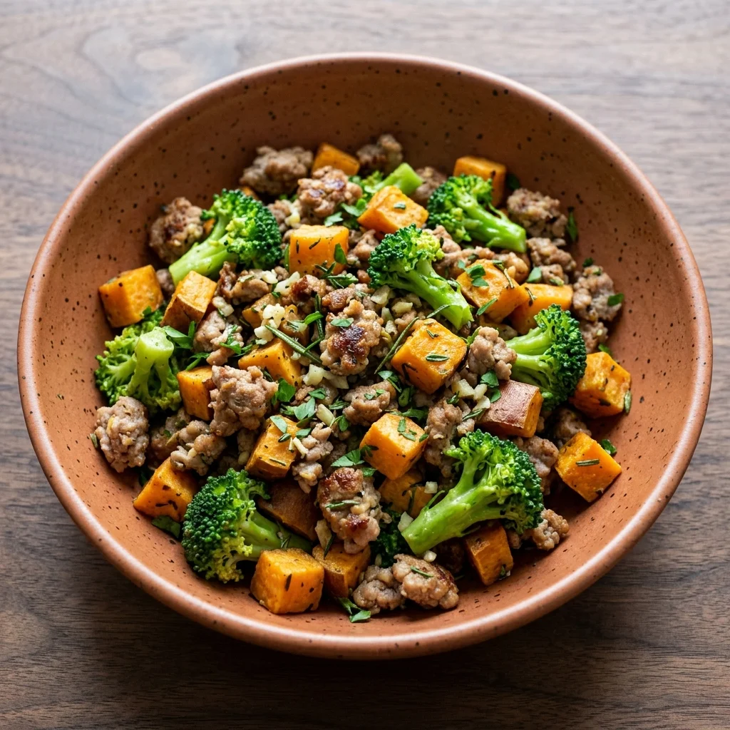 Rosemary-Garlic Turkey Sweet Potato Hash with Broccoli