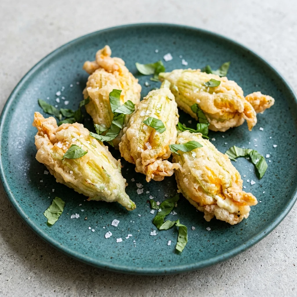 Mozzarella Ricotta Stuffed Squash Blossoms