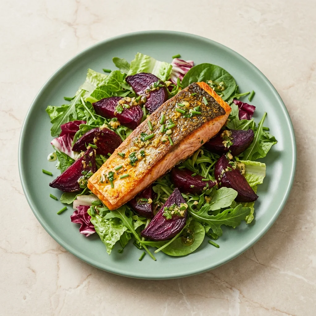 Roasted Beet and Salmon Salad with Herb Vinaigrette