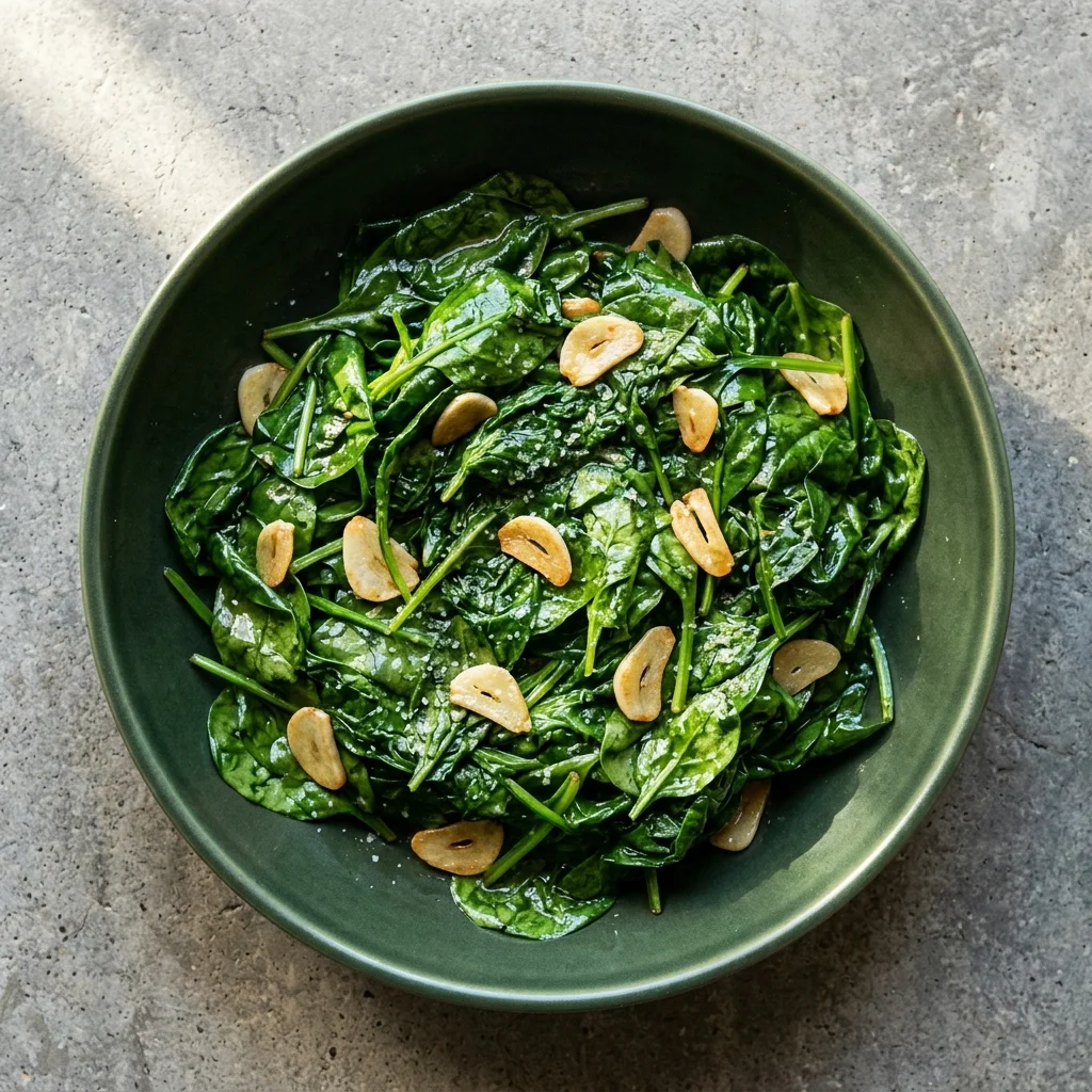 Garlic & Apple Cider Vinegar Sautéed Spinach