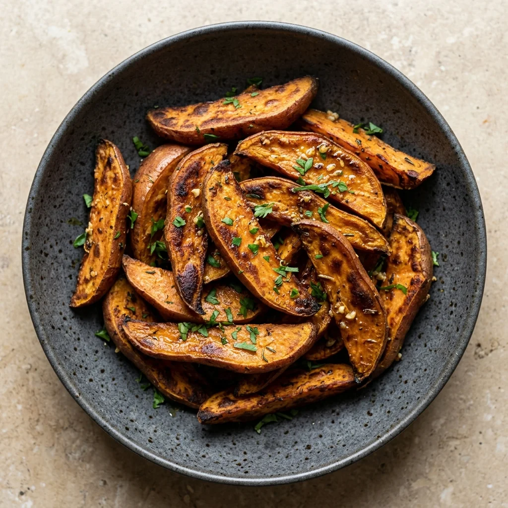 Roasted Sweet Potato Wedges with Garlic & Herbs