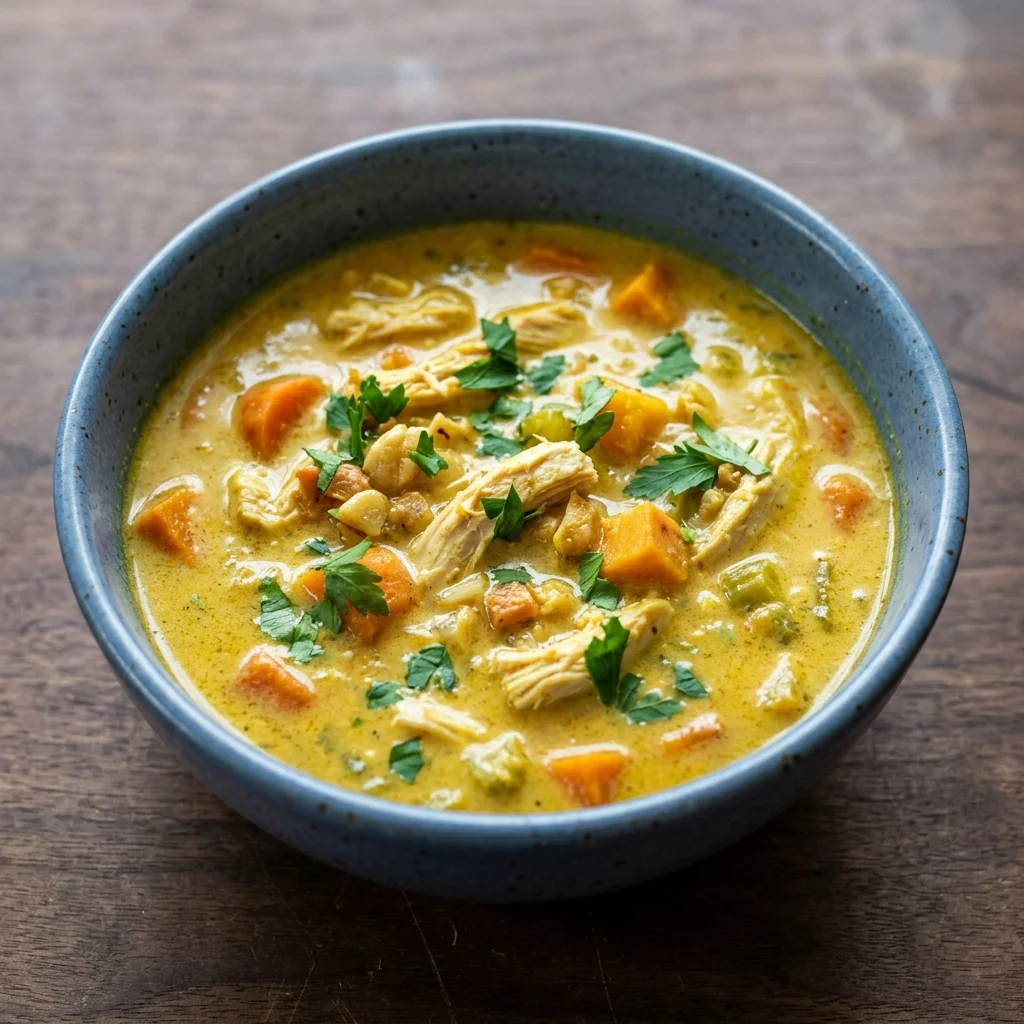 Roasted Garlic Chicken Soup with Coconut Cream