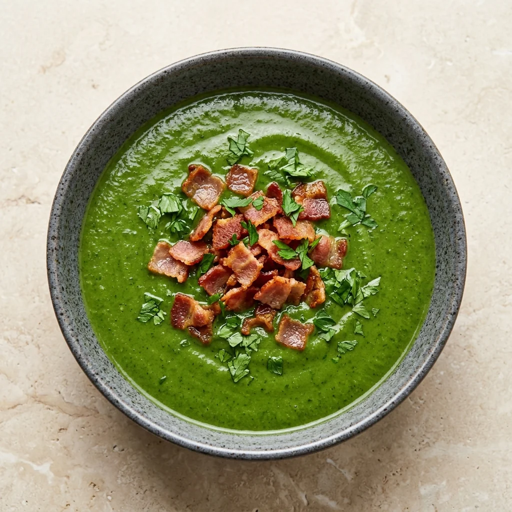 Spinach Soup with Crispy Bacon