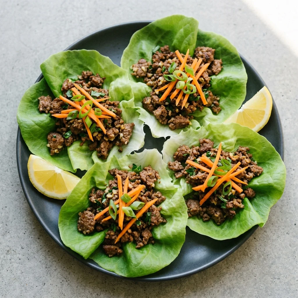 Lemon Garlic Grass-Fed Beef Lettuce Cups