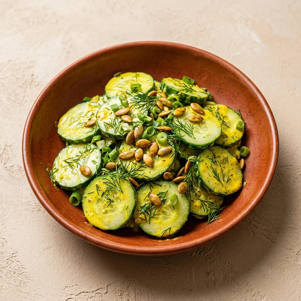 Cucumber Dill Salad with Turmeric Pumpkin Seed Dressing
