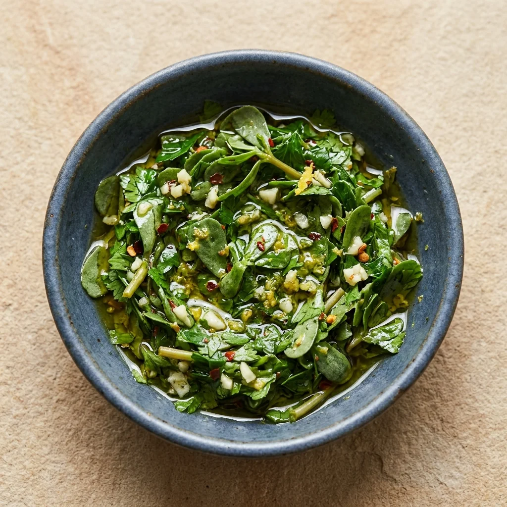 Purslane Chimichurri with Lemon & Garlic