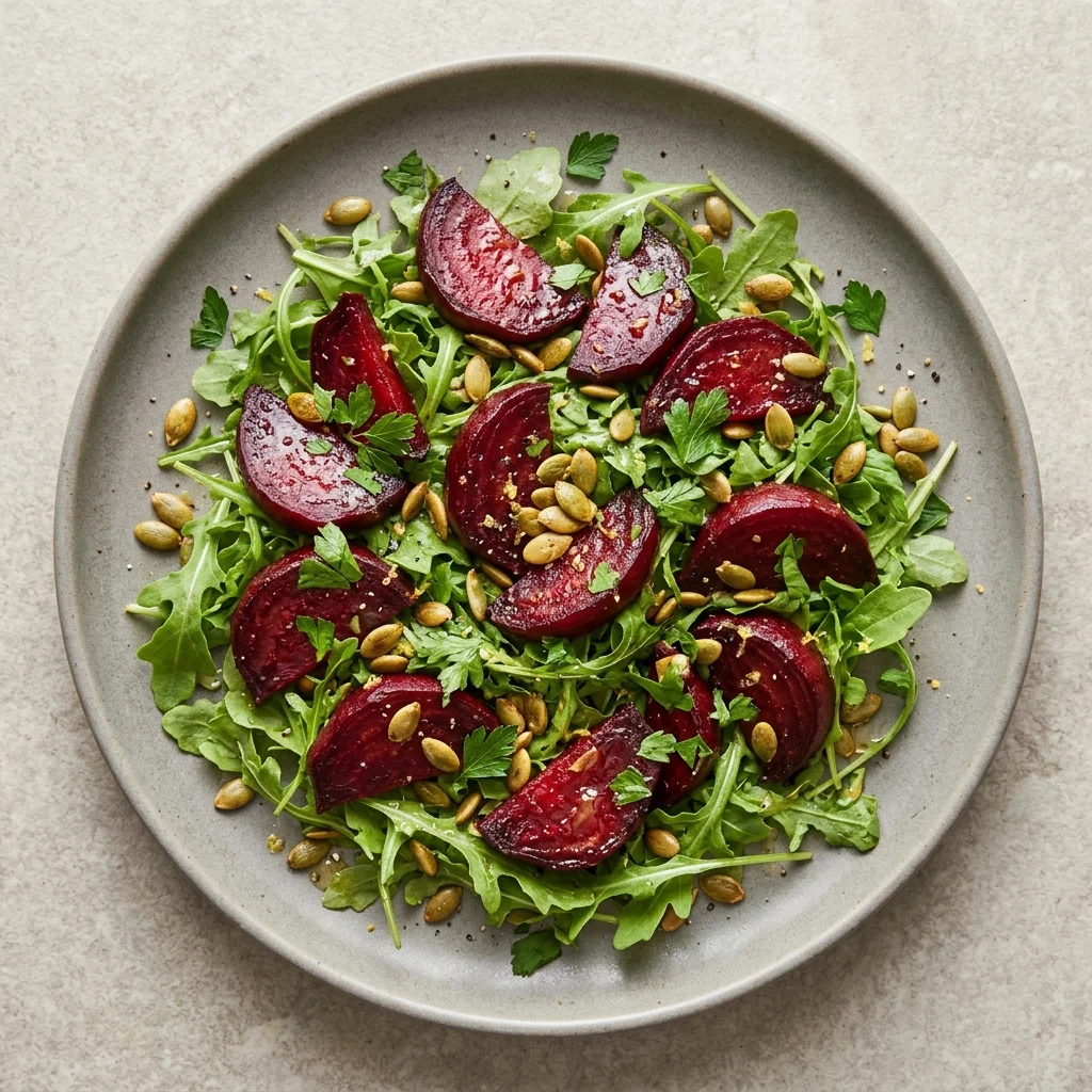 Roasted Beet & Arugula Plate with Lemon and Garlic