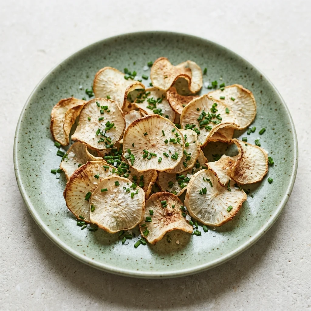 Baked Radish Chips with Chive Salt