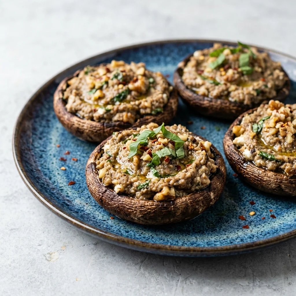 Herb-Stuffed Portobello Mushrooms with Walnut Basil Filling