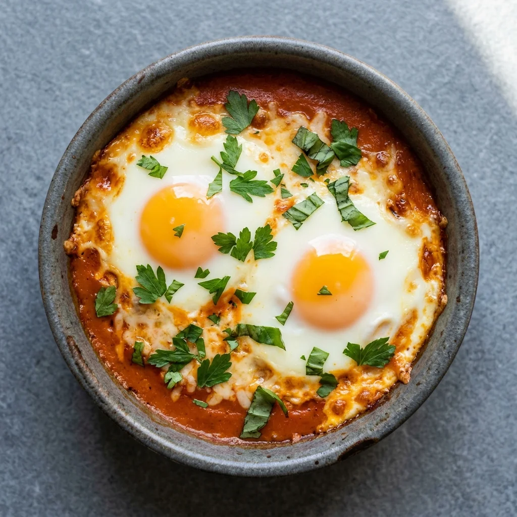 Cheesy Baked Eggs with Roasted Red Pepper