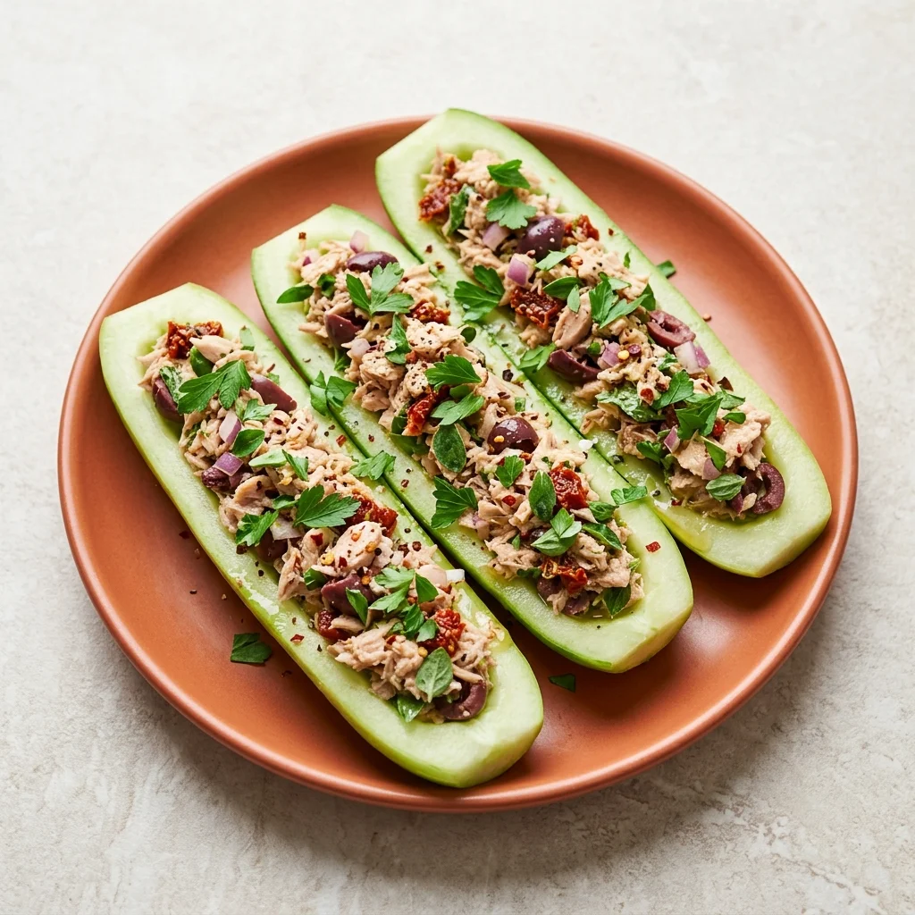 Paleo Lemon-Oregano Mediterranean Tuna Cucumber Boats