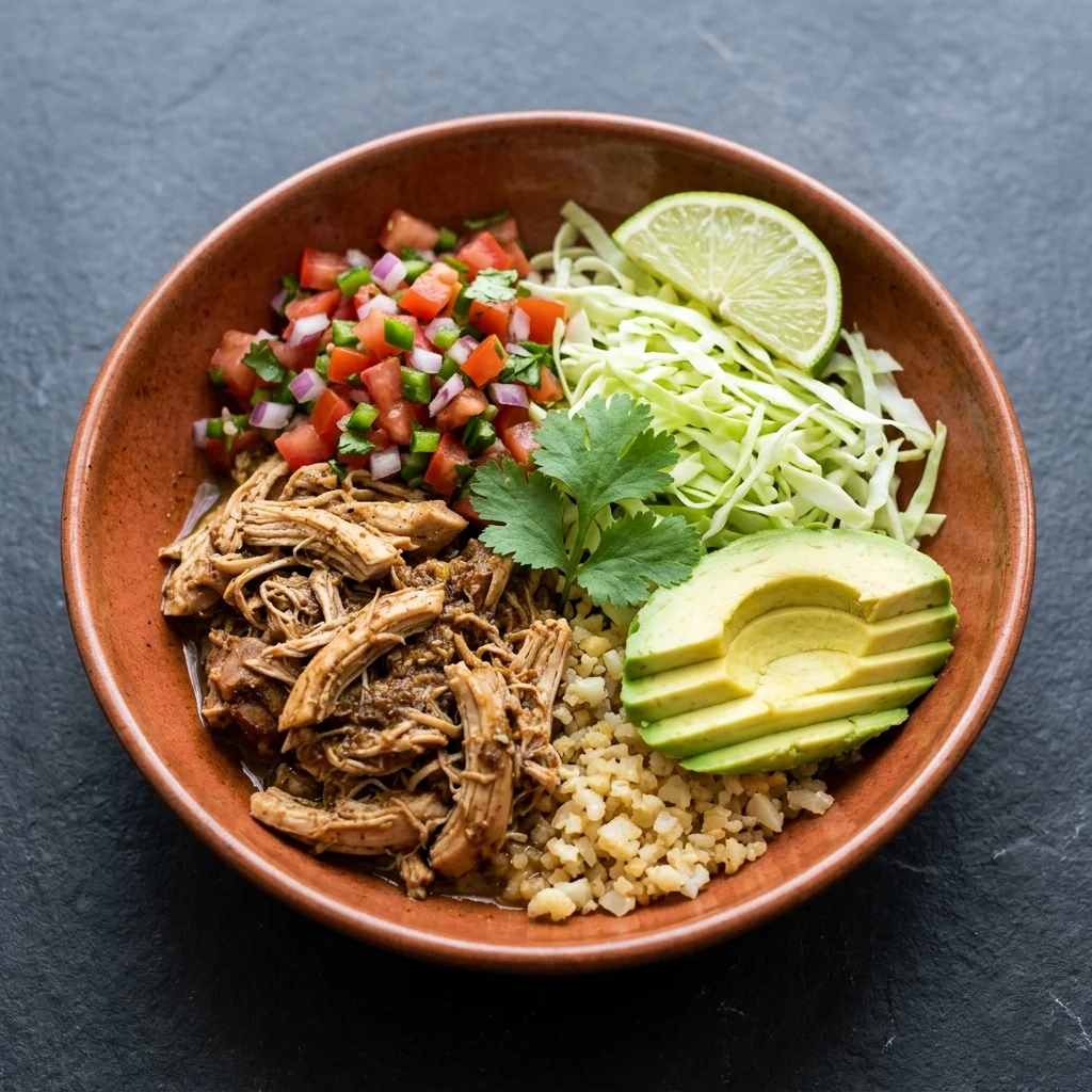 Paleo Lime Pulled Chicken Taco Bowls