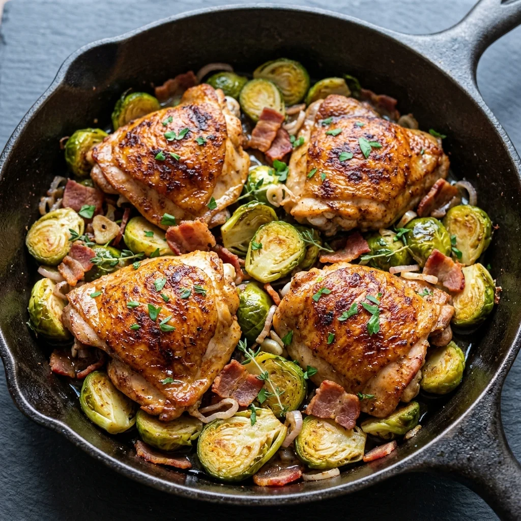 Whole30 Bacon Brussels Sprouts Skillet with Chicken