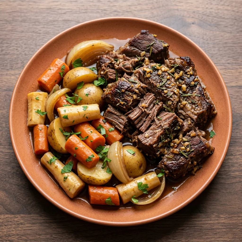 Whole30 Garlic-Herb Pot Roast with Root Vegetables