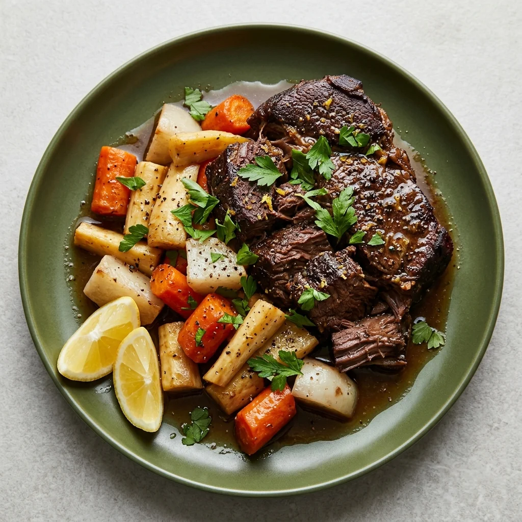 Whole30 Lemon-Pepper Pot Roast with Root Vegetables