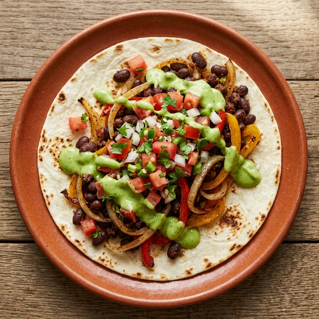 Avocado Crema Black Bean Fajitas with Fresh Pico