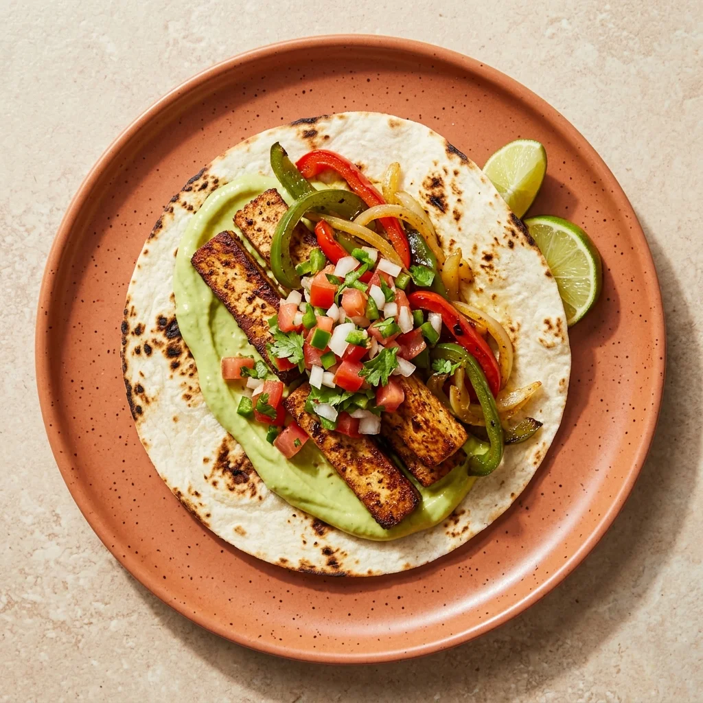 Avocado Crema Tofu Fajitas with Fresh Pico