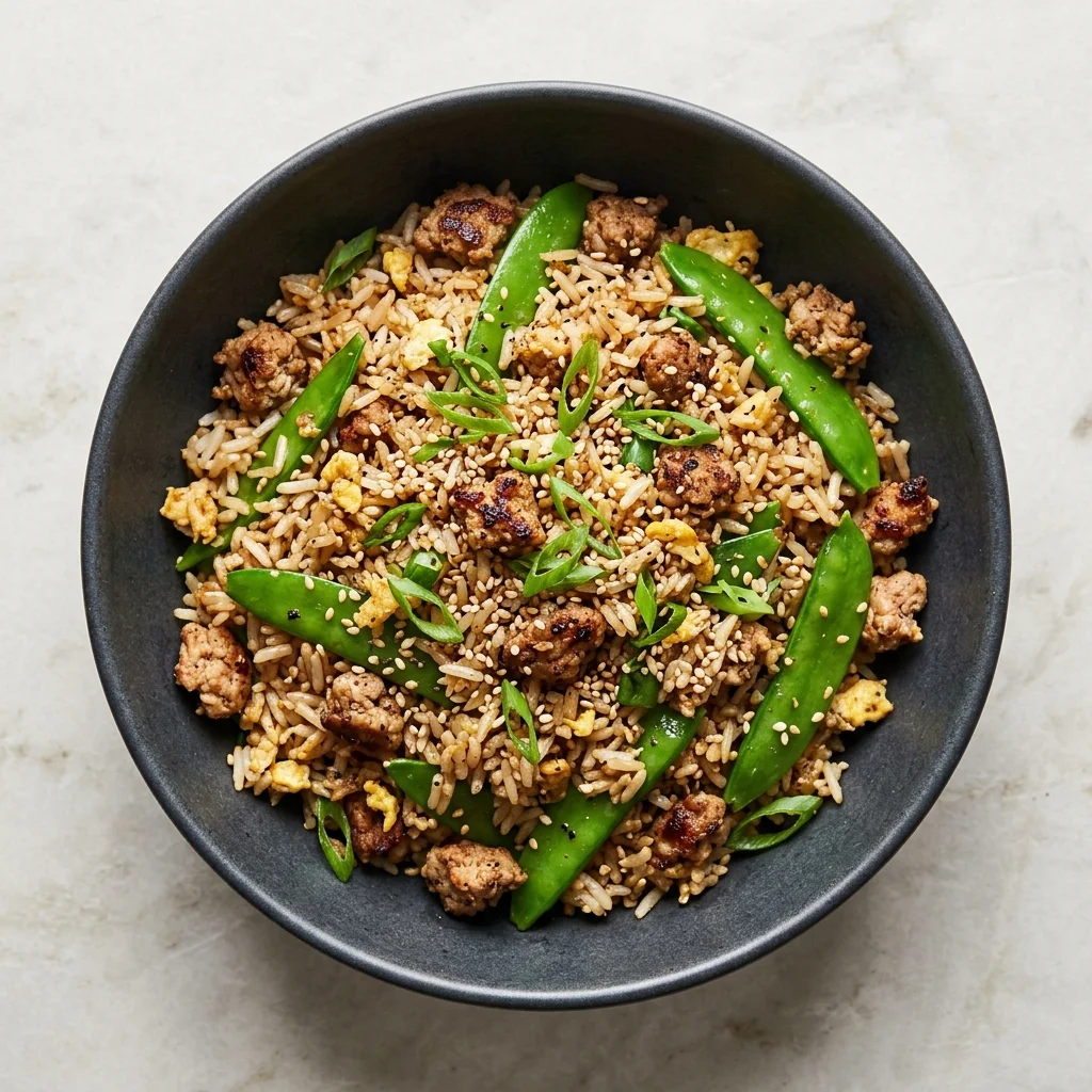 Black Pepper Turkey Fried Rice with Snow Peas