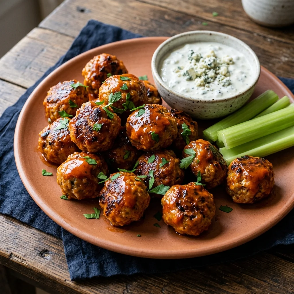 Buffalo Lamb Meatballs with Blue Cheese