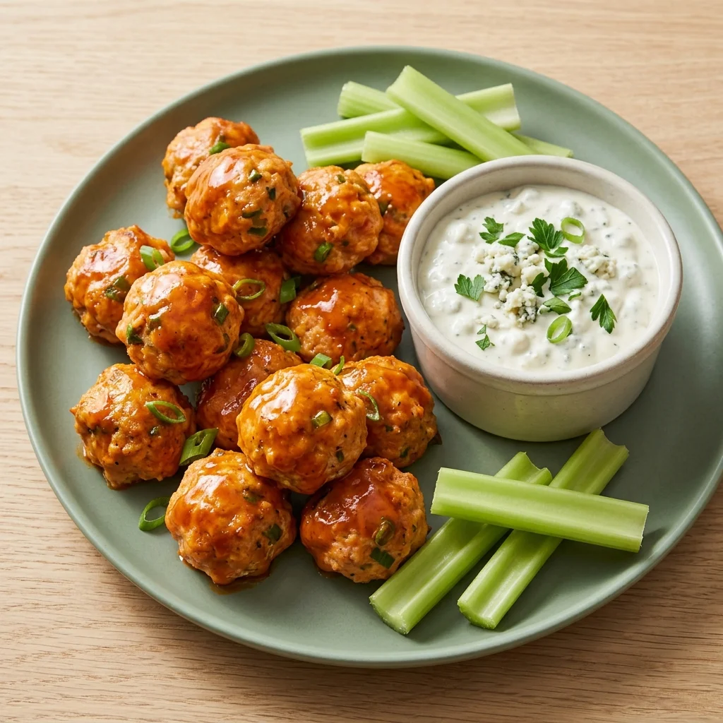 Buffalo Salmon Meatballs with Blue Cheese