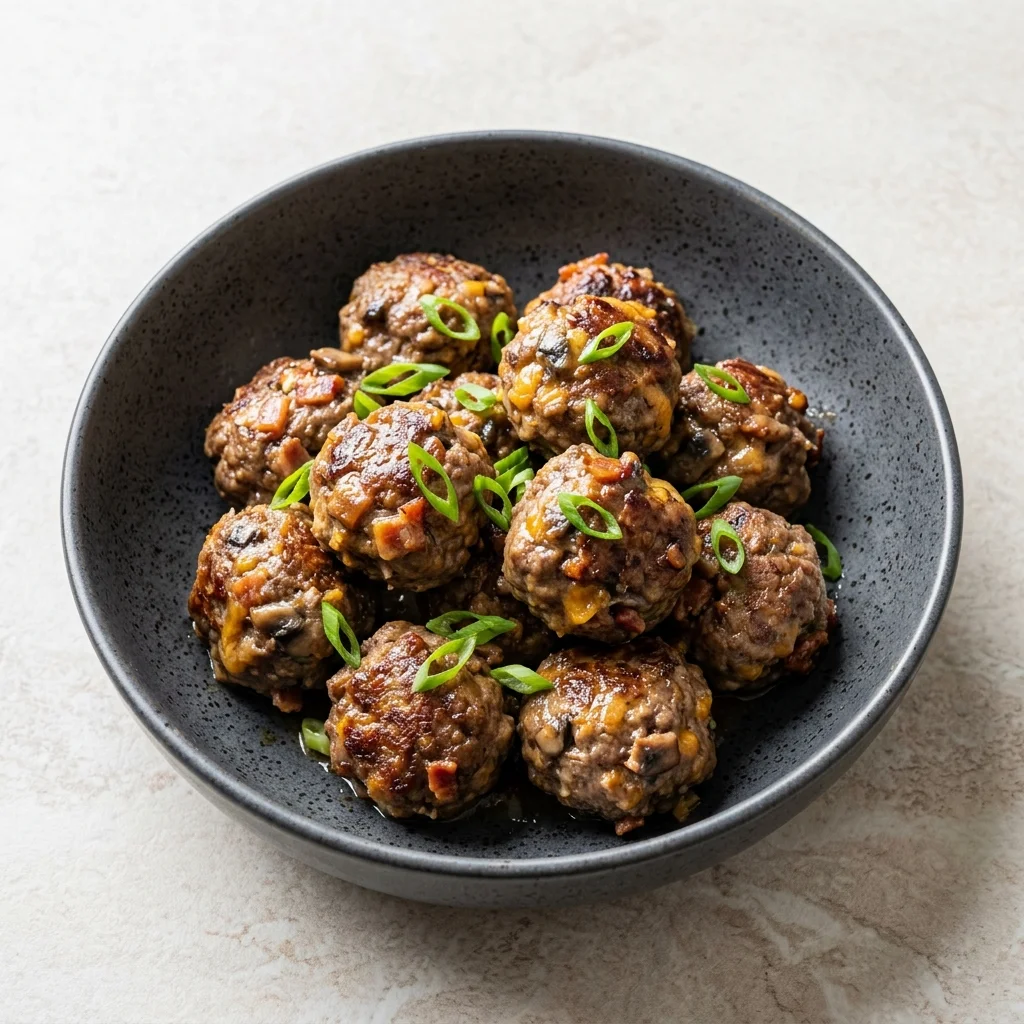 Cheddar Bacon Mushroom Meatballs with Scallions