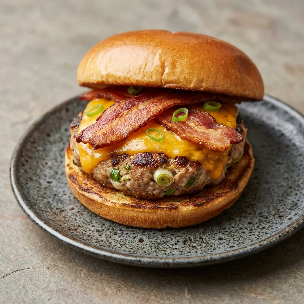 Cheddar Bacon Pork Burgers with Scallions