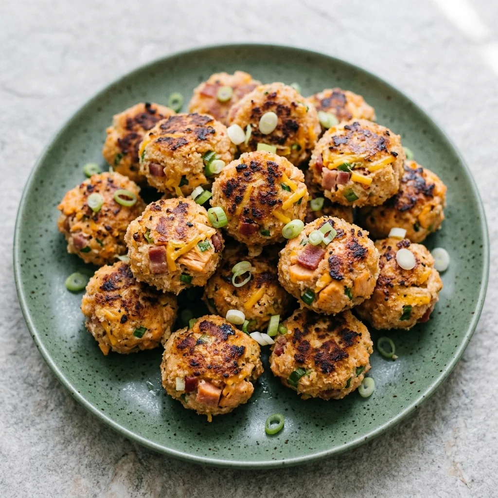 Cheddar Bacon Salmon Meatballs with Scallions