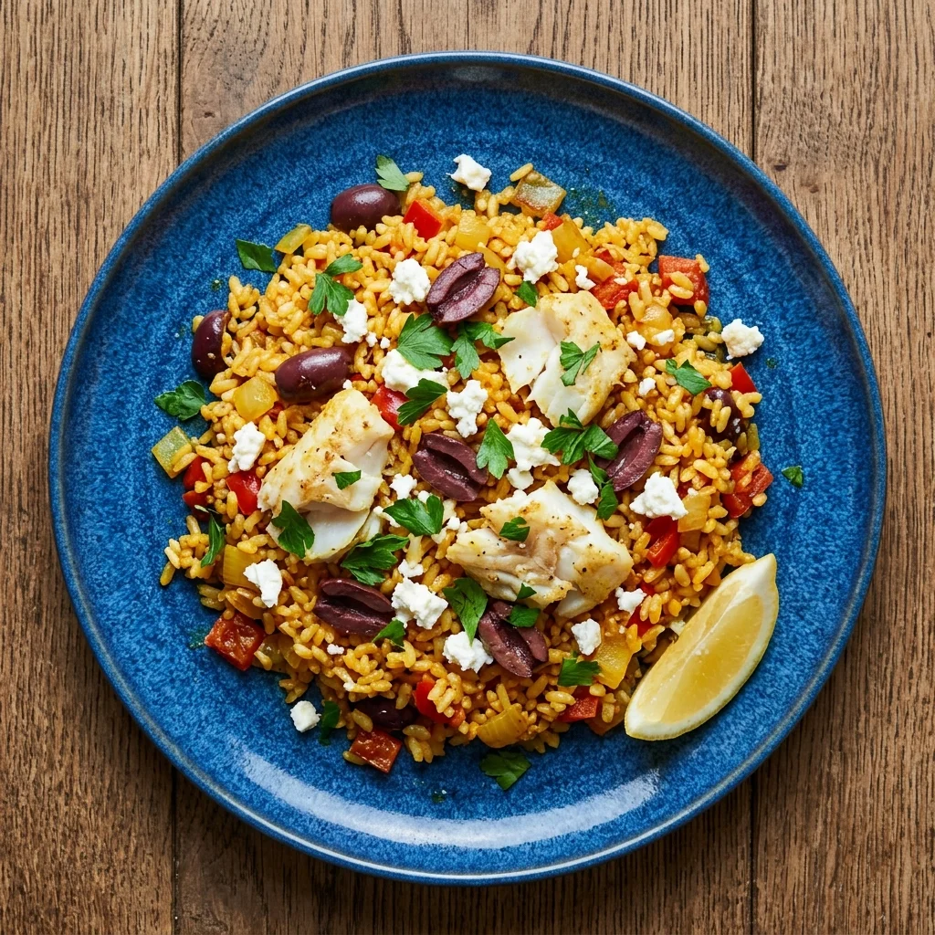 Feta & Olive Cod Paella