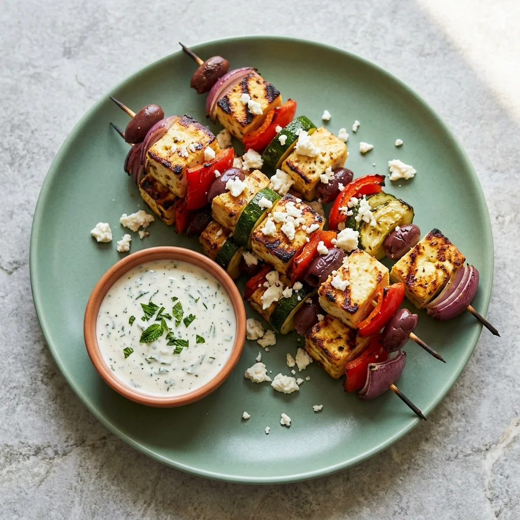 Feta-Marinated Paneer Kebabs with Olives