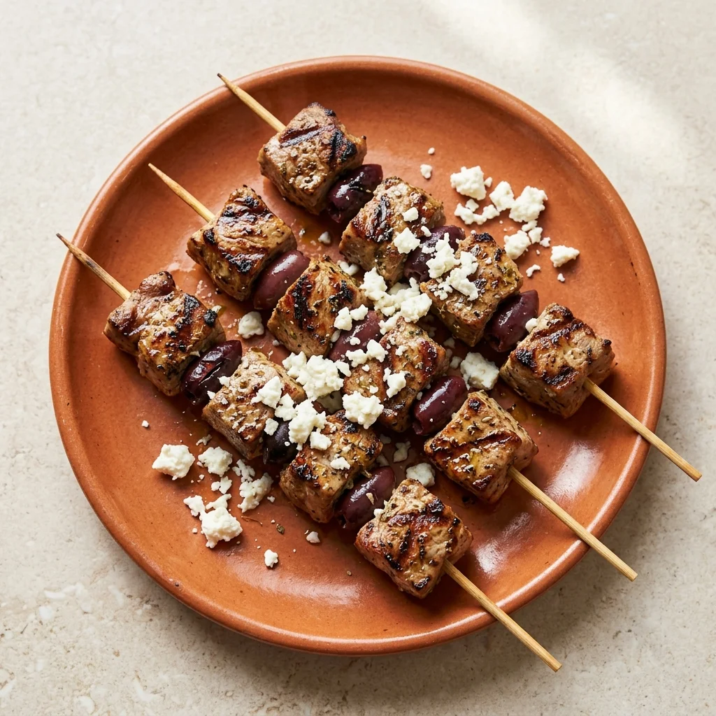 Feta-Olive Pork Kebabs