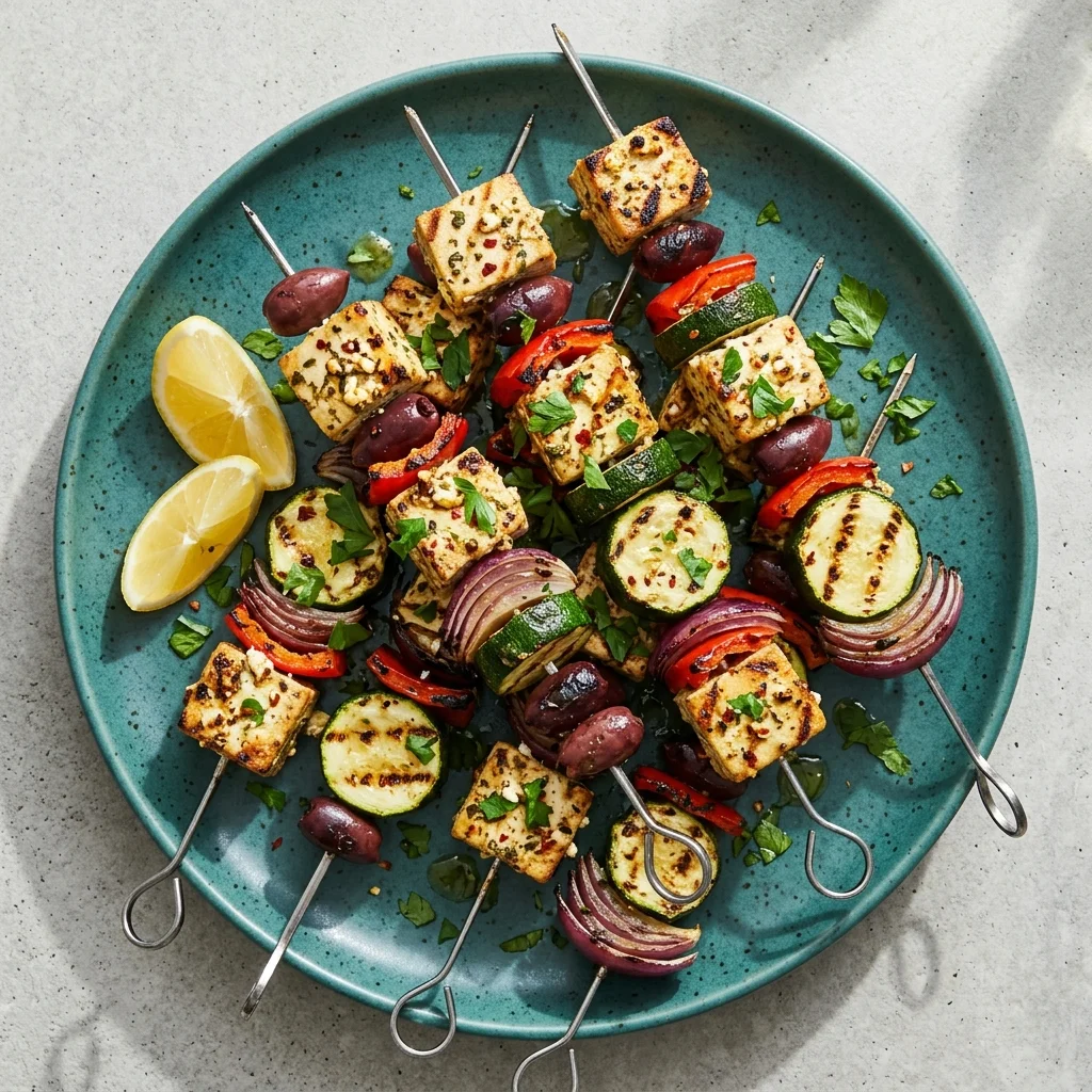 Feta-Marinated Tofu Kebabs with Olives