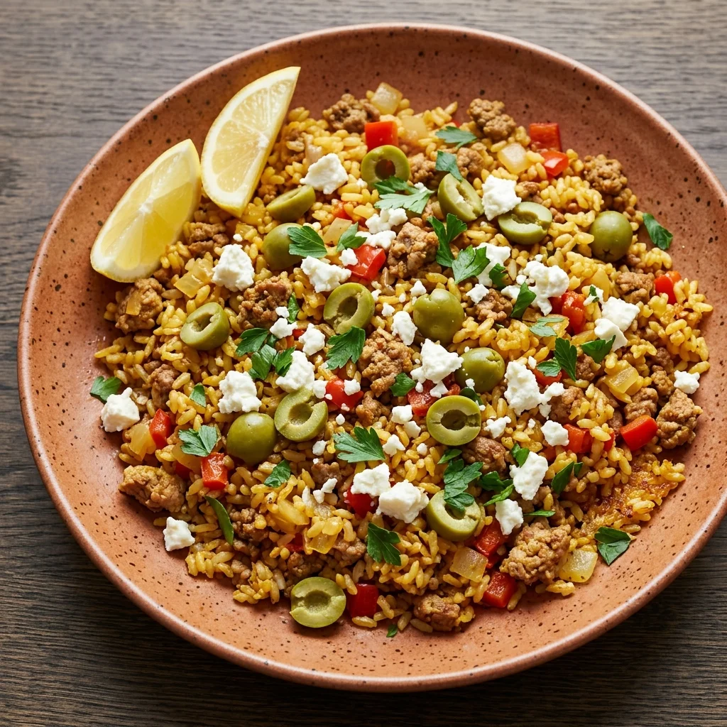 Turkey and Olive Paella with Feta