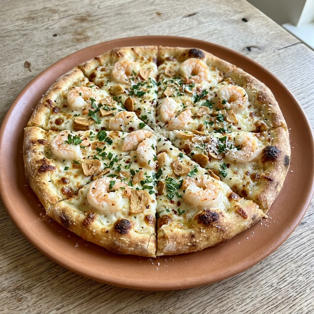 Garlic Parmesan Shrimp Pizza with Crispy Garlic