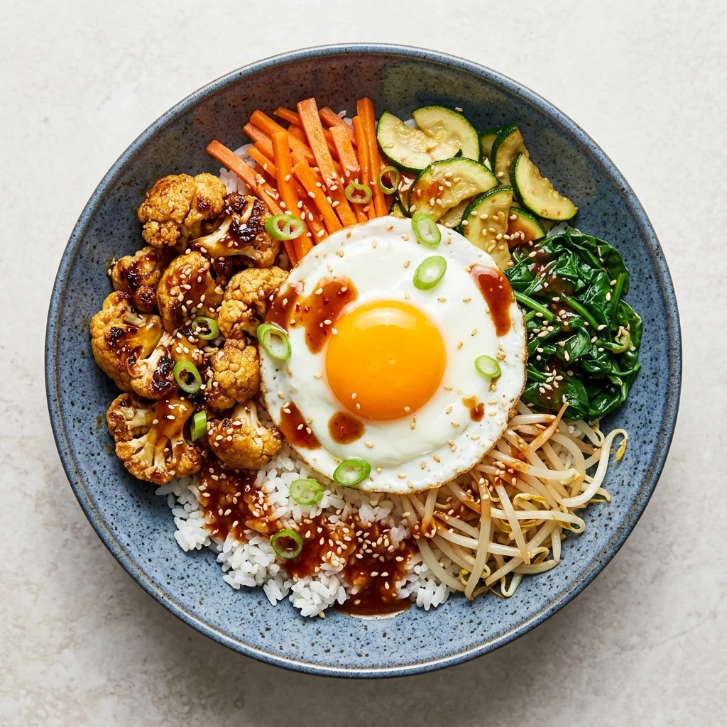Honey-Garlic Cauliflower Bibimbap with Crisp Vegetables
