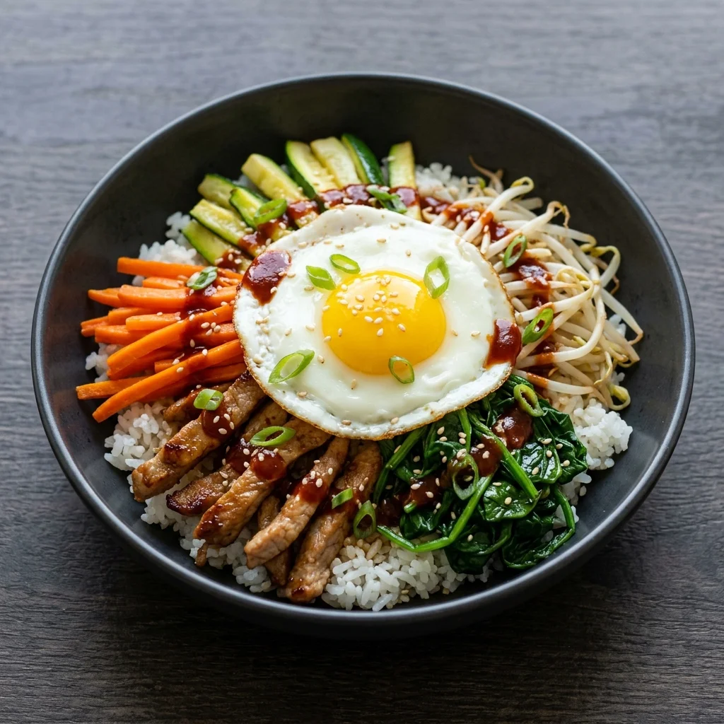 Honey-Garlic Pork Bibimbap with Crisp Vegetables