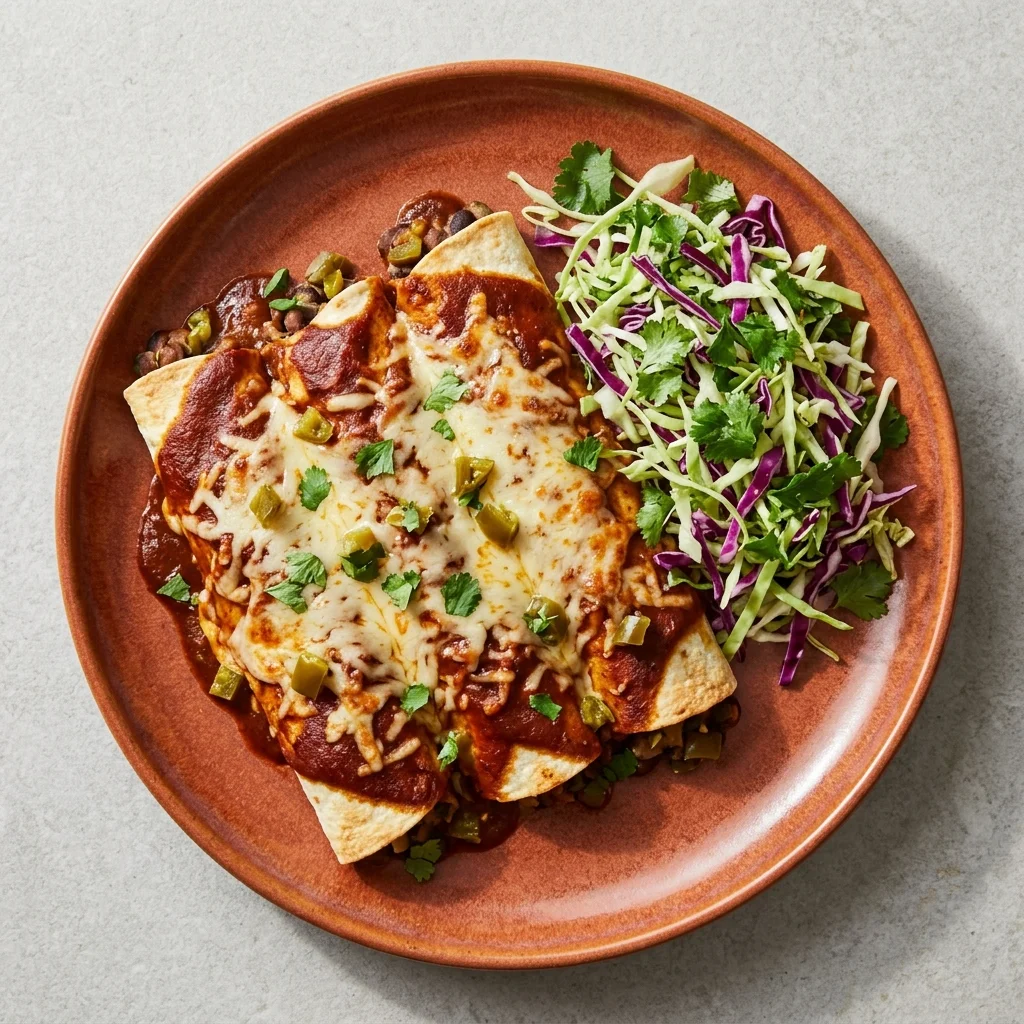Pickled Jalapeño Black Bean Enchiladas with Cilantro Slaw