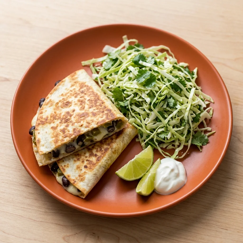 Pickled Jalapeño Black Bean Quesadillas with Cilantro Slaw