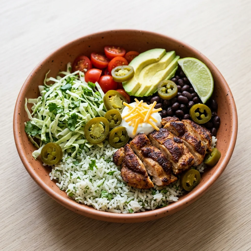 Pickled Jalapeño Chicken Burrito Bowls with Cilantro Slaw