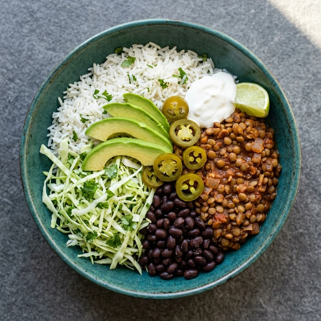 Pickled Jalapeño Lentil Burrito Bowls with Cilantro Slaw