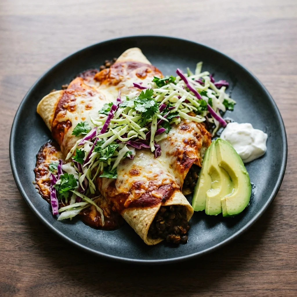 Pickled Jalapeño Lentil Enchiladas with Cilantro Slaw