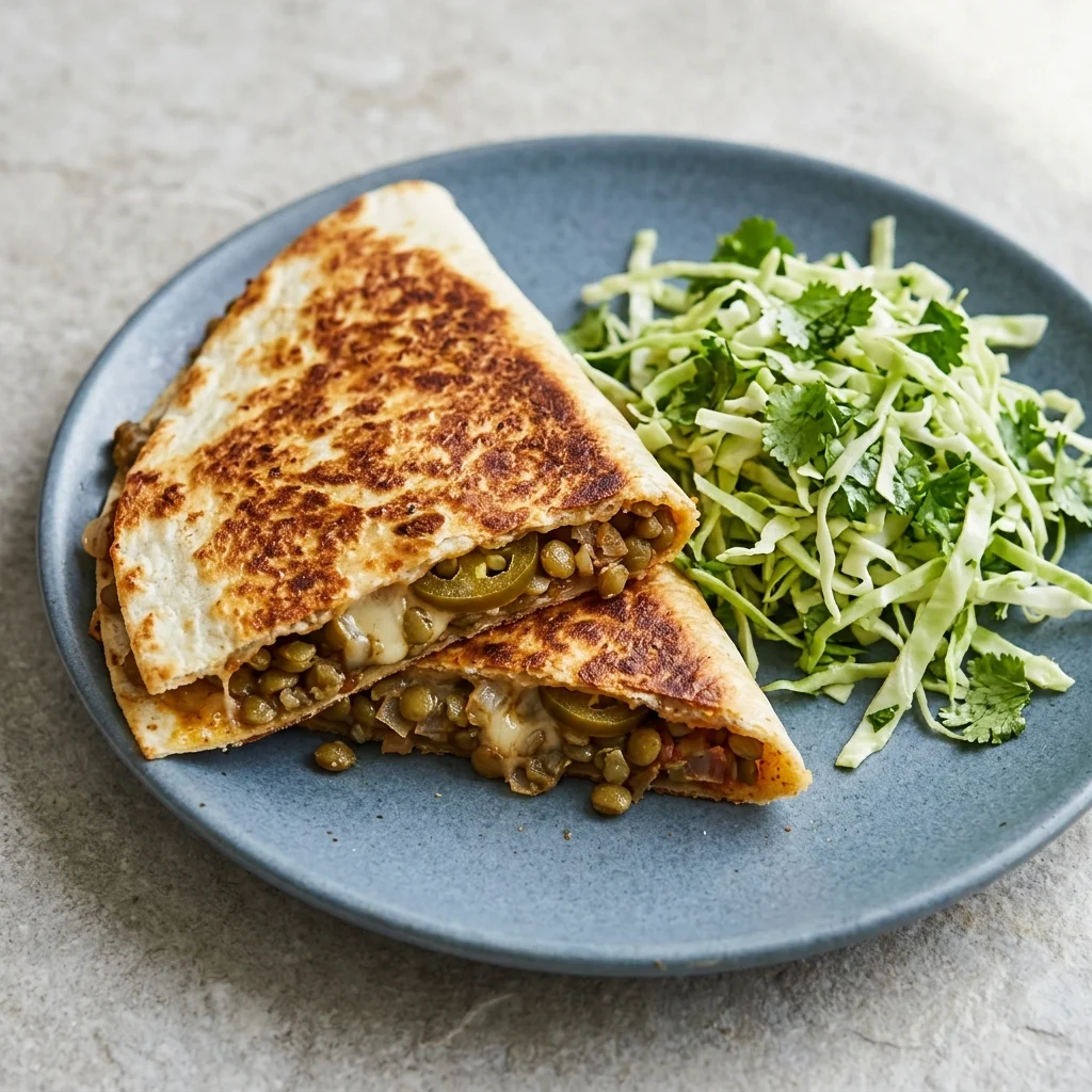 Pickled Jalapeño Lentil Quesadillas with Cilantro Slaw
