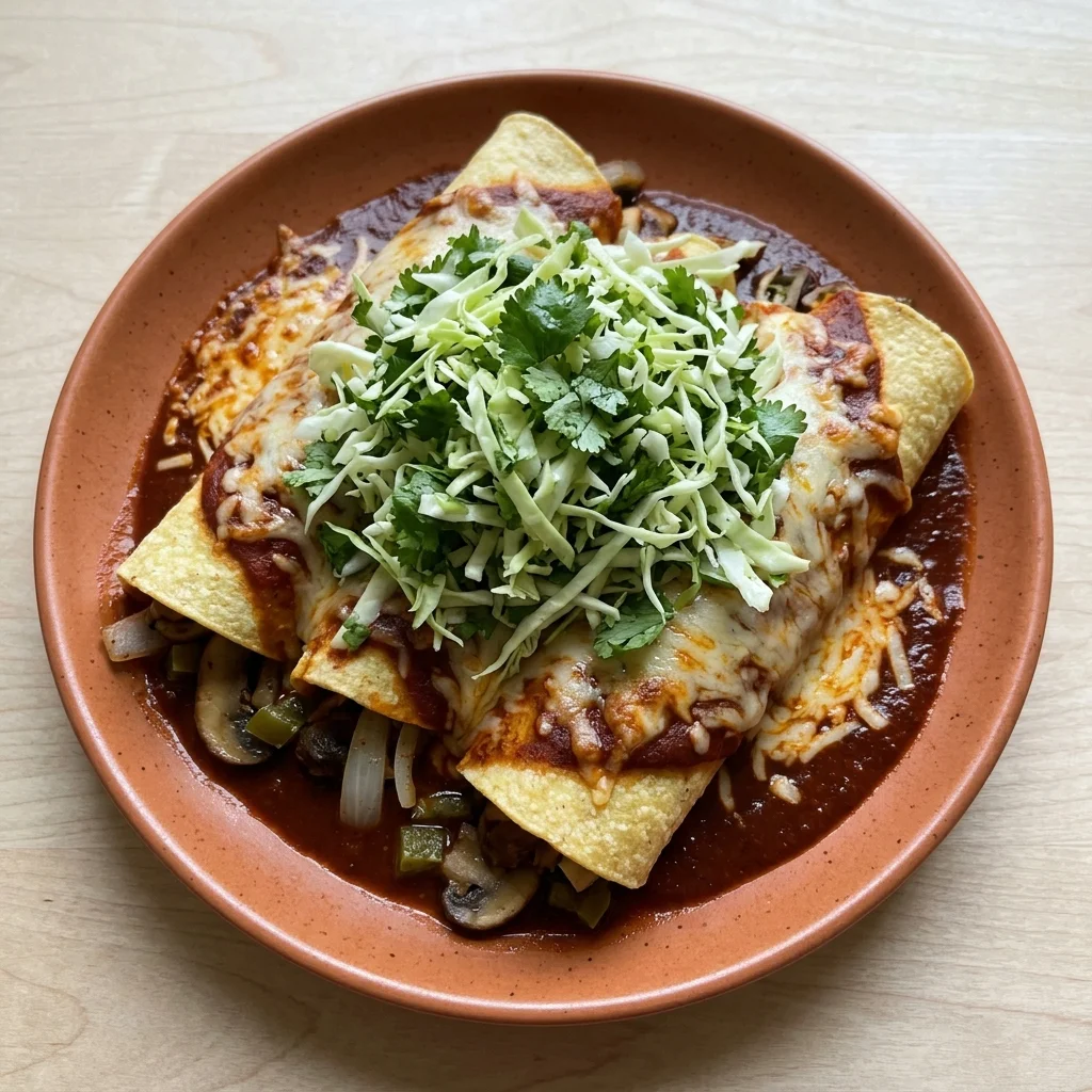Pickled Jalapeño Mushroom Enchiladas with Cilantro Slaw