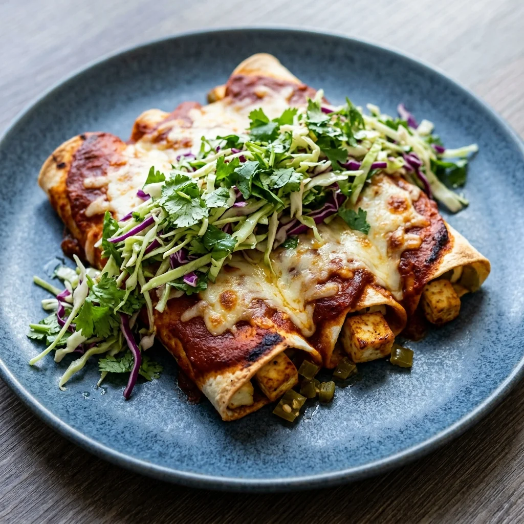 Pickled Jalapeño Paneer Enchiladas with Cilantro Slaw