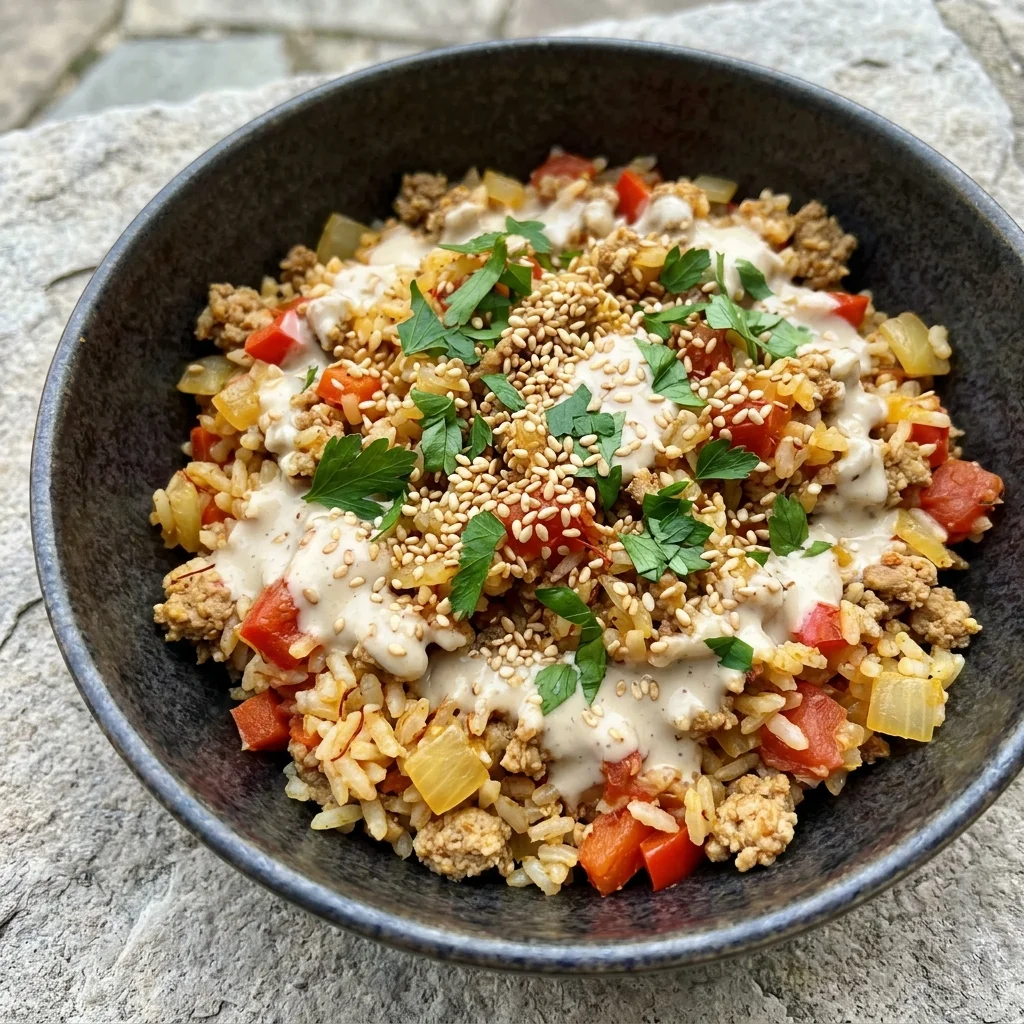 Tahini Turkey Paella with Toasted Sesame