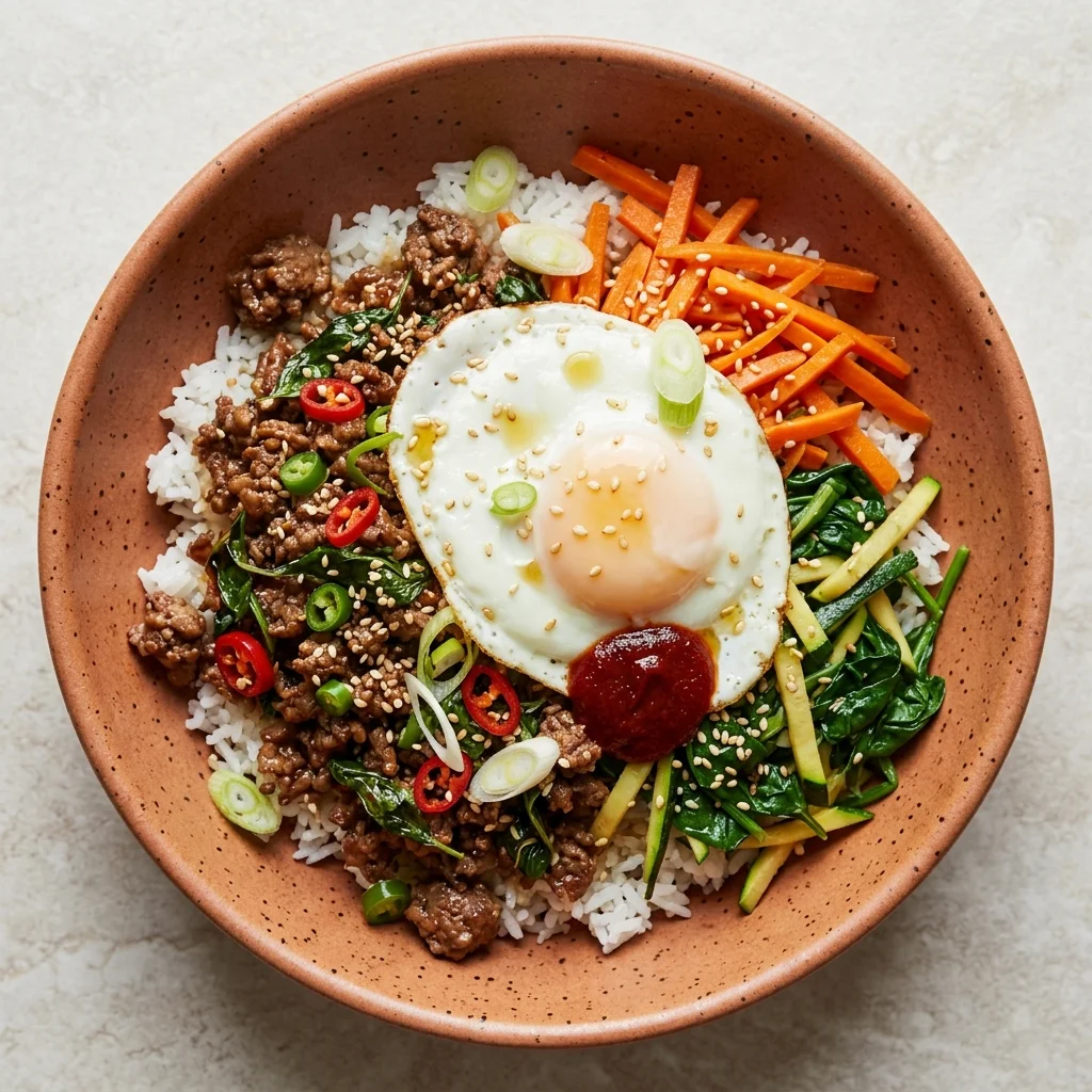 Thai Basil Beef Bibimbap with Chiles