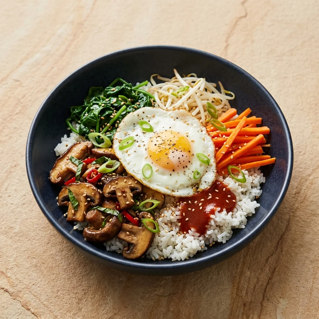 Thai Basil Mushroom Bibimbap with Chiles
